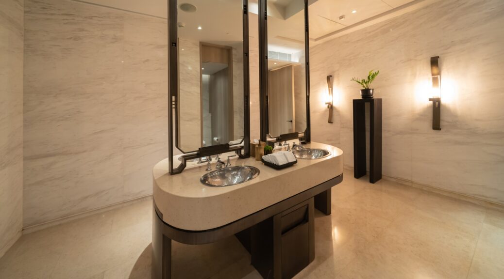 Public toilet, restroom in restaurant or shopping mall, interior decoration design